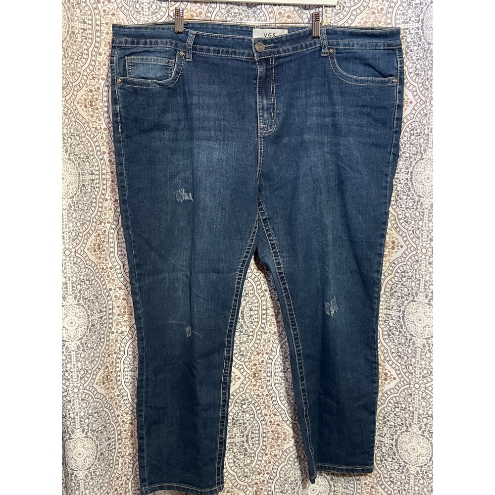 Womens VGS Blue Denim Straight-Leg Jeans With Embroidered Back Pockets Size 24W